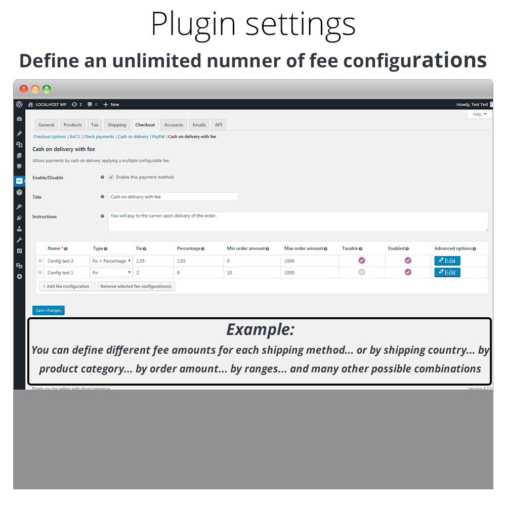 Fee configurations in plugin settings