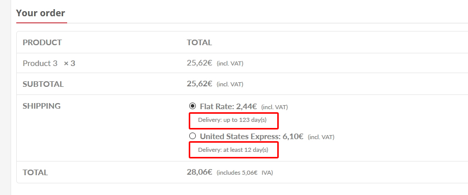 how the estimated delivery time is shown to the customers