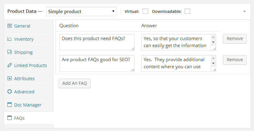 FAQs settings