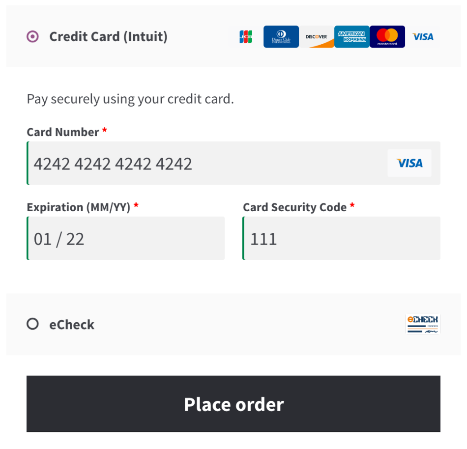 Credit Card form